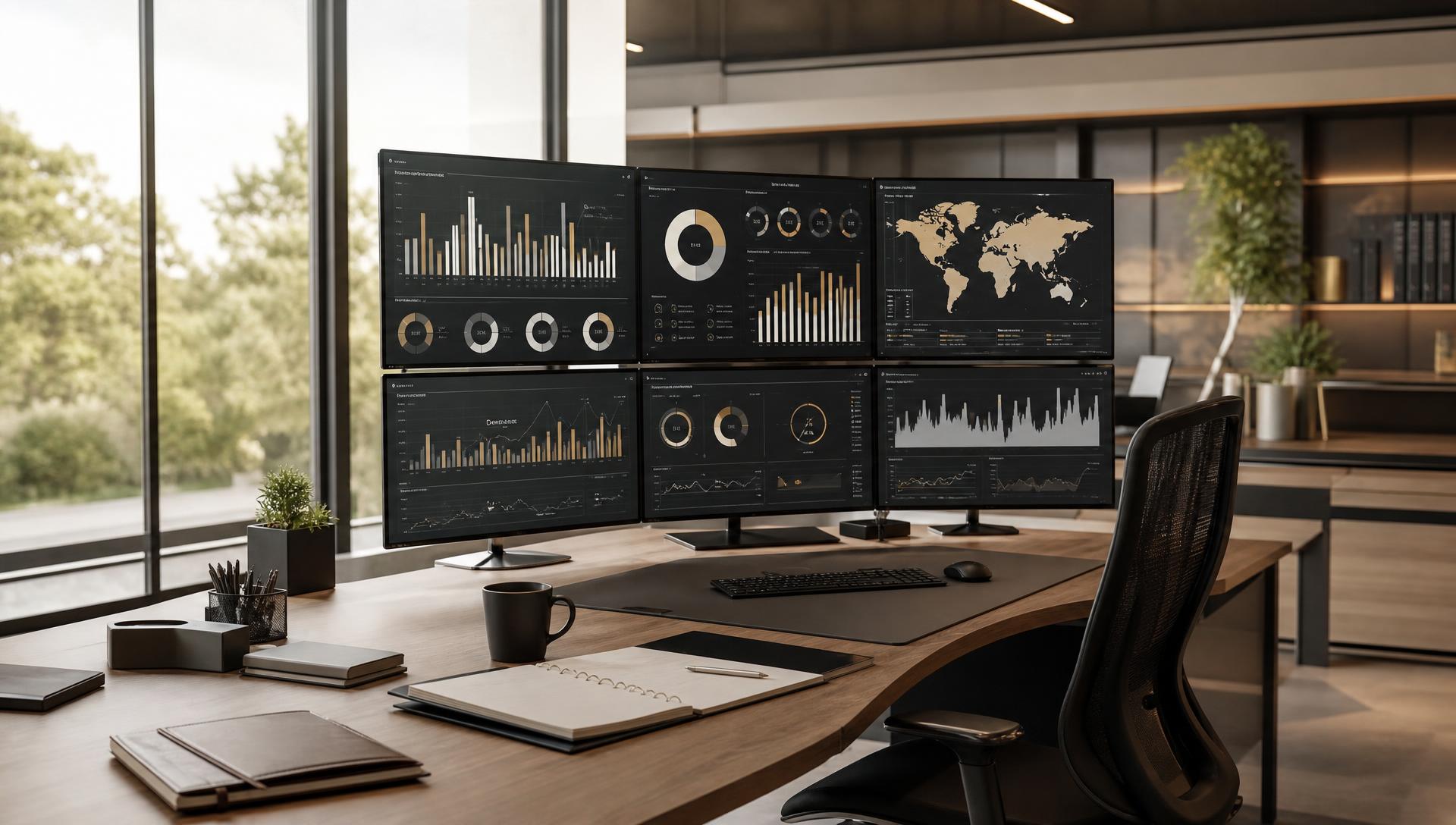 Laptop displaying a clean operational dashboard on a tidy desk